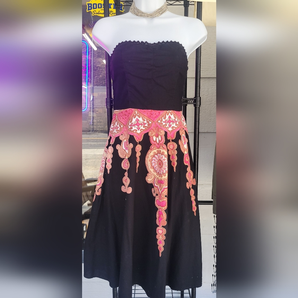 Angie small strapless black, pink and gold dress